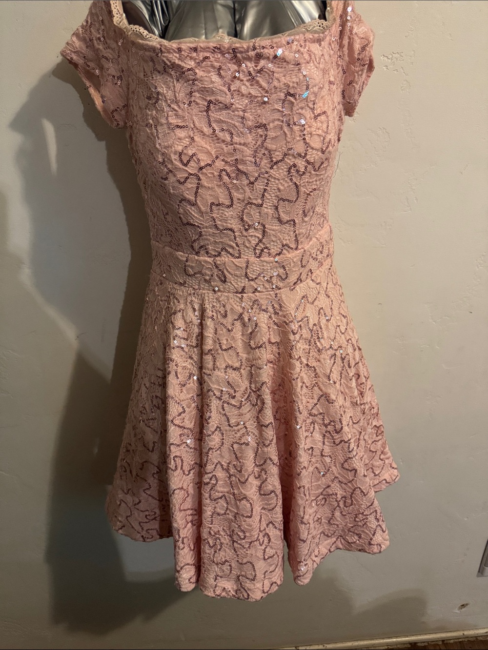 B Darlin Pink Sequin Lace Fit-and-Flare Mini Dress